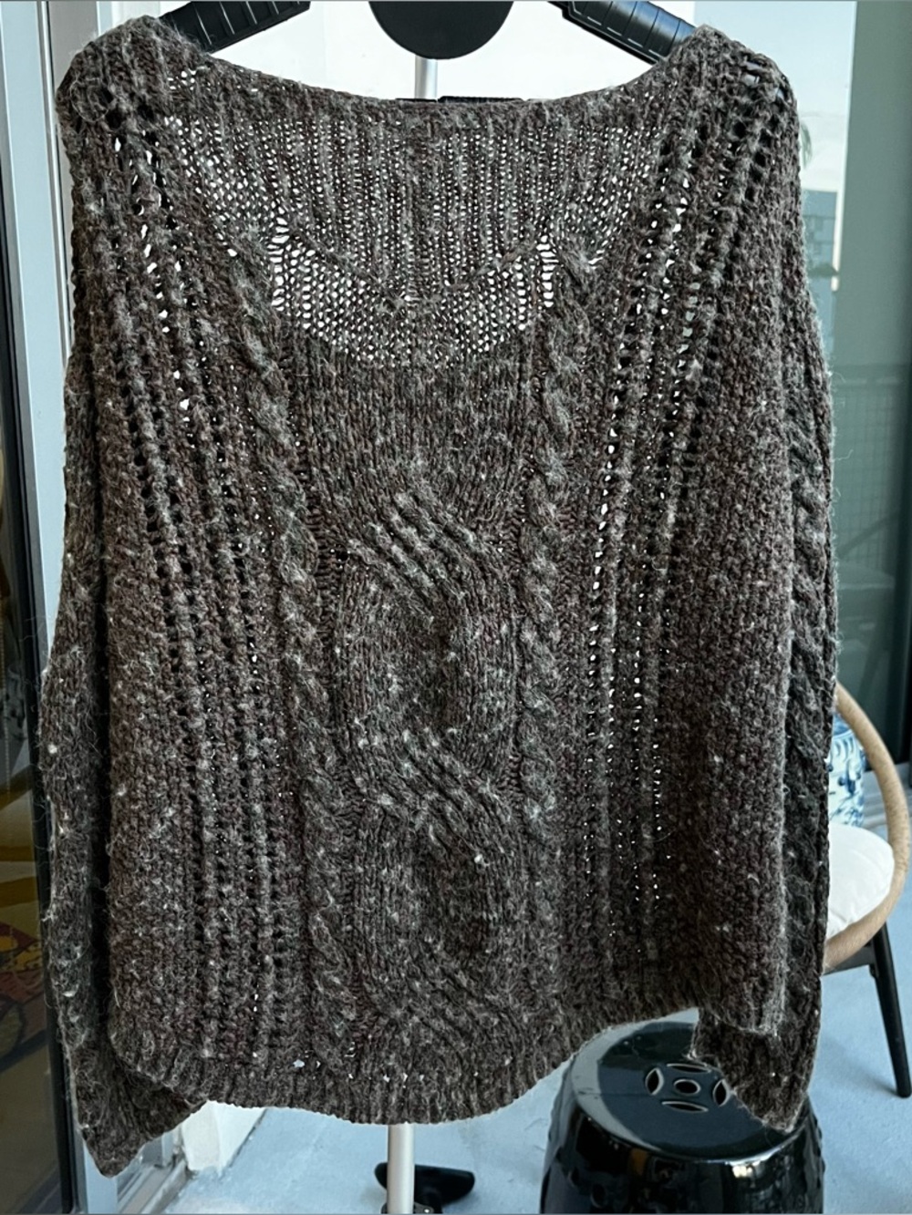 Free People Forest Sweater Chunky Boho Wool/Alpaca Size L Cable Knit Oversized - Picture 2 of 9